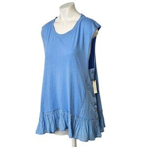 Anthropologie Pilcro Babydoll Muscle Tank Size Small Oversized Buttons Blue NWT